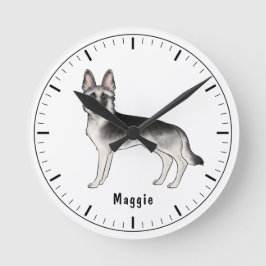 Silver Sable tysk schäferhund med egen text Rund Klocka