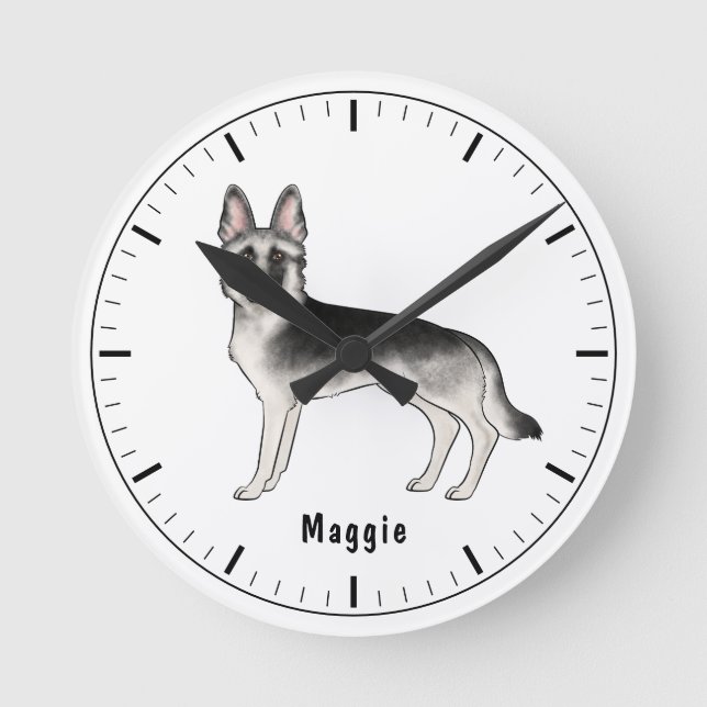 Silver Sable tysk schäferhund med egen text Rund Klocka (Framsida)