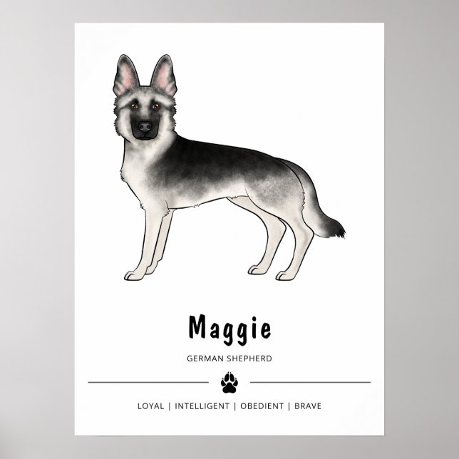 Silver Sable tysk schäferhund och anpassad text Poster (Framsidan)
