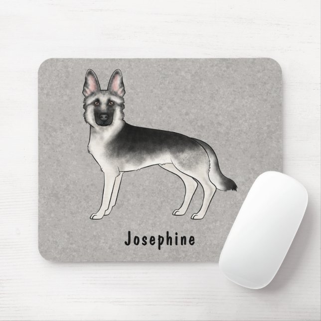 Silver Sable Tysk Schäferhund Och Anpassat Namn Musmatta (Med mus)