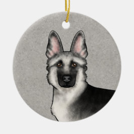 Silver Sable tysk schäferhund seriehund huvud Julgransprydnad Keramik