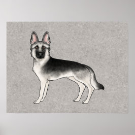 Silver Sable Tysk Schäferhund Söt Hund Illustratio Poster