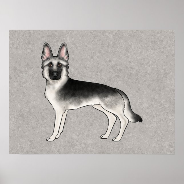 Silver Sable Tysk Schäferhund Söt Hund Illustratio Poster (Framsidan)