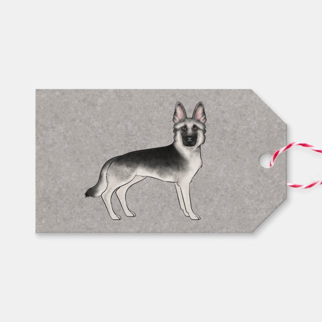 Silver Sable tysk schäferhund söt serietecknad hun Presentetikett (Framsidan (Horizontal))