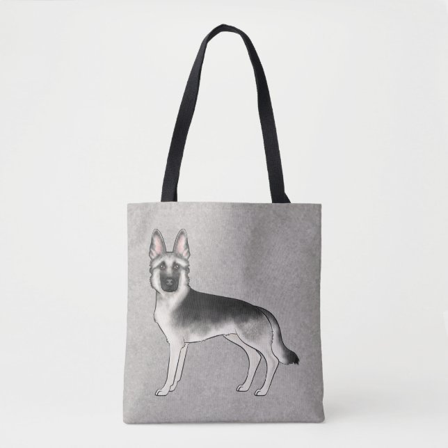 Silver Sable Tysk Schäferhund Söt Tecknad Hund Grå Tygkasse (Framsida)