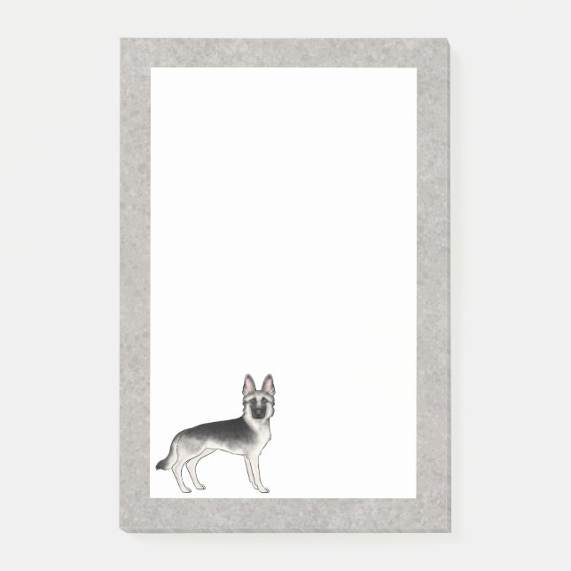 Silver Sable Tysk Schäferhund Tecknad GSD Hund Grå Post-it Block (Framsida)