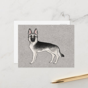 Silver Sable Tysk Schäferhund Tecknad GSD Hund Grå Vykort