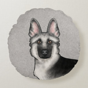 Silver Sable Tysk Schäferhund Tecknad Hundhuvud Rund Kudde