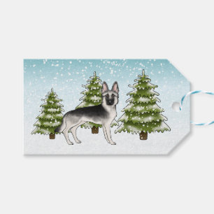 Silver Sable tysk shepherd blå vinter jul Presentetikett