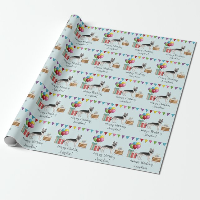 Silver Sable tysk shepherd hund Färgstark födelsed Presentpapper (Utrullad)