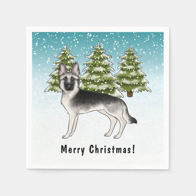 Silver Sable tysk shepherd i vinter med text Pappersservett (Framsidan)