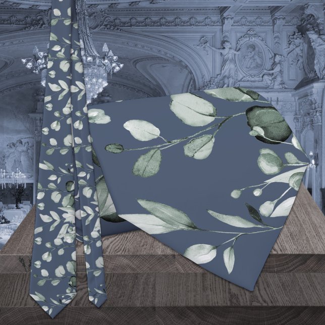Silver Sage Eucalyptus Greenery Bröllop marinblått Slips (Skapare uppladdad)