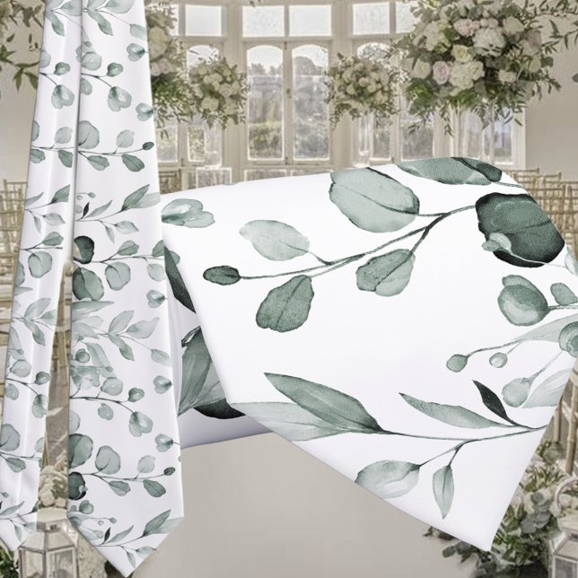 Silver Sage Eucalyptus Grönska Bröllop Vit Slips (Skapare uppladdad)