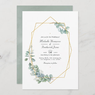 Silver Sage Geometric Eucalyptus QR Code Bröllop Inbjudningar