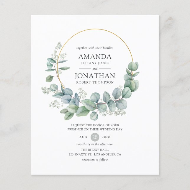 Silver Sage Geometrisk Eucalyptus Bröllopsinbjudan Flygblad (Framsidan)