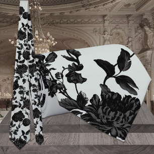 Silver Sage Grönt & Black Blommigt Bröllop Slips