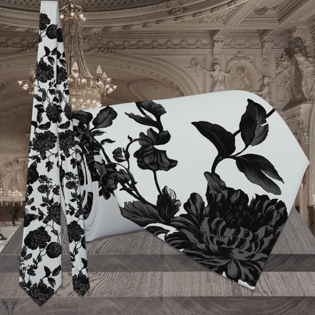 Silver Sage Grönt & Black Blommigt Bröllop Slips (Skapare uppladdad)