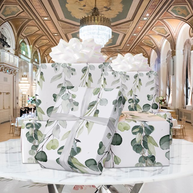 Silver Sage Grönt Eucalyptus Greenery Vine Bröllop Presentpapper (Skapare uppladdad)