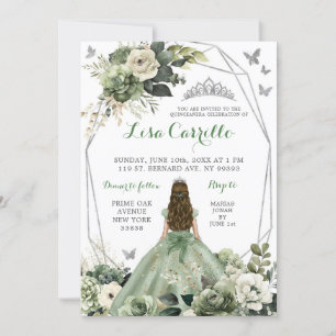 Silver Sage Grönt Princess Butterfly Quinceañera Inbjudningar