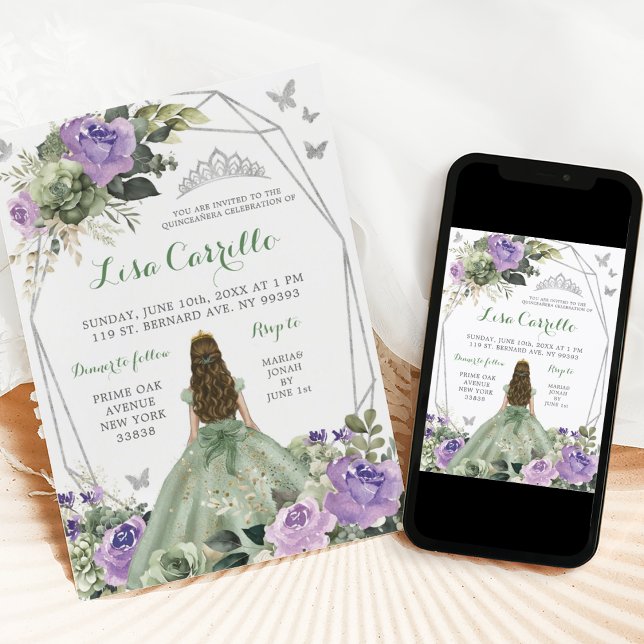 Silver Sage Lila Lilac Princess Quinceañera Inbjudningar (Skapare uppladdad)
