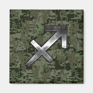 Silver Sagittarius-skylt på Woodland Digital Camo Magnet
