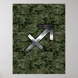 Silver Sagittarius-skylt på Woodland Digital Camo Poster