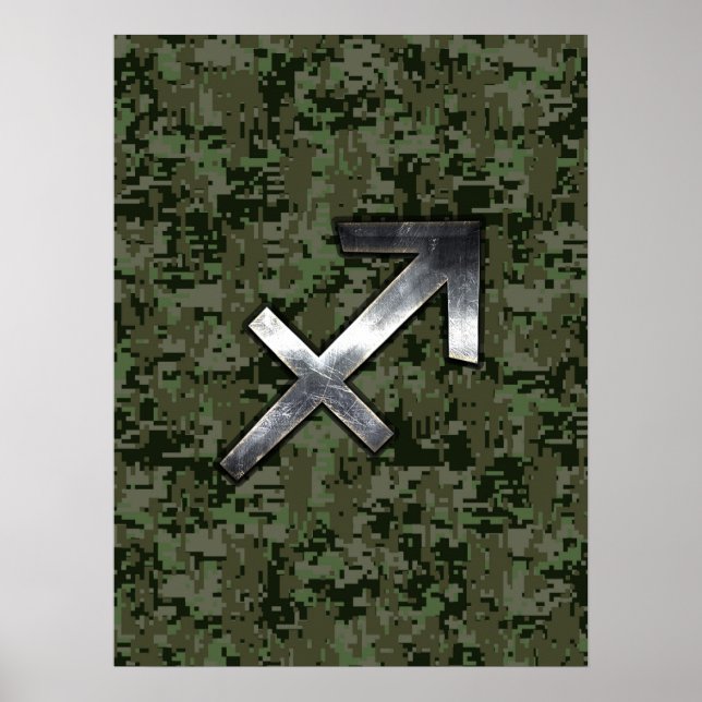 Silver Sagittarius-skylt på Woodland Digital Camo Poster (Framsidan)