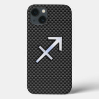 Silver Sagittarius Zodiac Sign Carbon Fiber Skriv