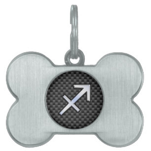 Silver Sagittarius Zodiac Sign Carbon Fiber Skriv  Namnbricka Husdjur