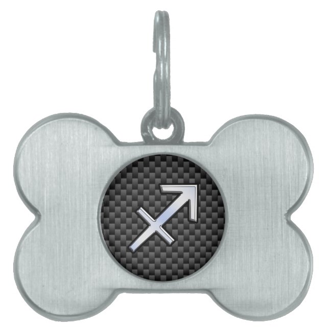 Silver Sagittarius Zodiac Sign Carbon Fiber Skriv  Namnbricka Husdjur (Framsidan)