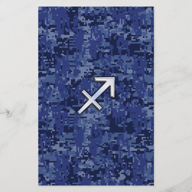 Silver Sagittarius Zodiac Sign Navy Digital Camo Brevpapper (Framsida)