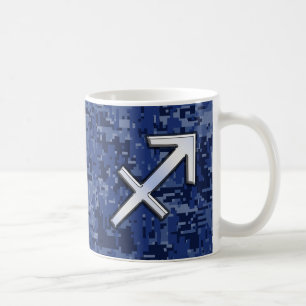 Silver Sagittarius Zodiac Sign Navy Digital Camo Kaffemugg