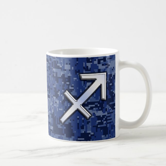 Silver Sagittarius Zodiac Sign Navy Digital Camo Kaffemugg (Höger)