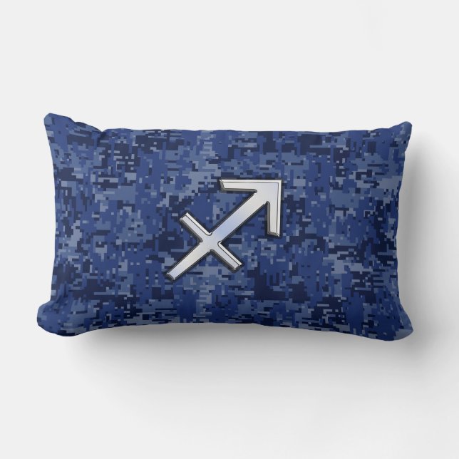 Silver Sagittarius Zodiac Sign Navy Digital Camo Lumbarkudde (Framsida)