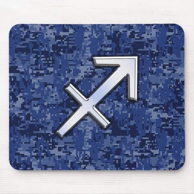 Silver Sagittarius Zodiac Sign Navy Digital Camo Musmatta (Framsidan)