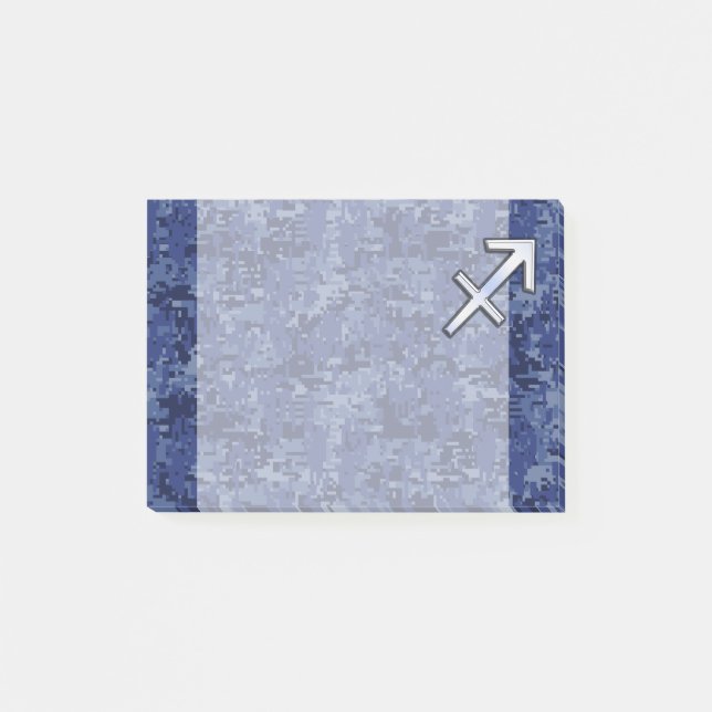 Silver Sagittarius Zodiac Sign Navy Digital Camo Post-it Block (Framsida)