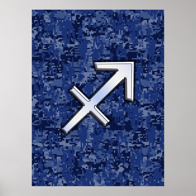 Silver Sagittarius Zodiac Sign Navy Digital Camo Poster (Framsidan)