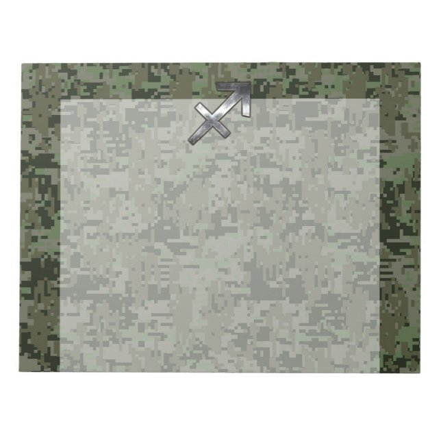 Silver Sagittarius Zodiac Woodland Digital Camo Anteckningsblock (Framsida)