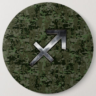 Silver Sagittarius Zodiac Woodland Digital Camo Knapp