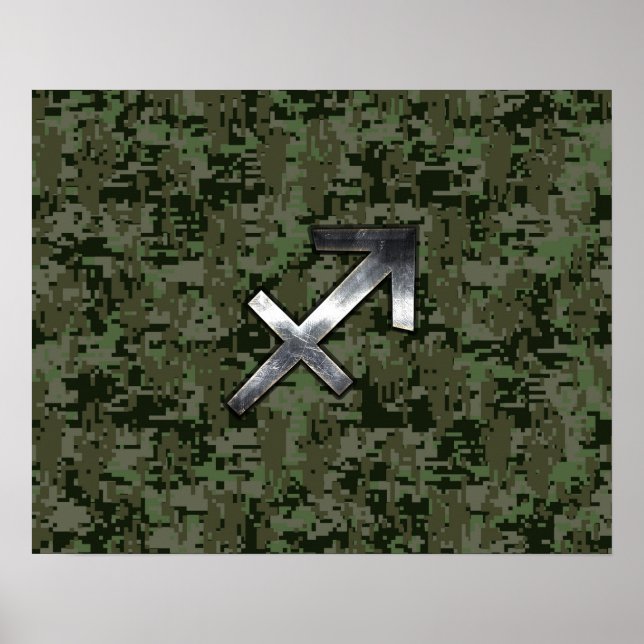Silver Sagittarius Zodiac Woodland Digital Camo Poster (Framsidan)