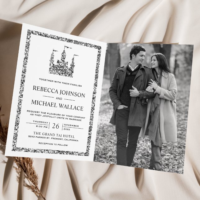 Silver Sagostadsvagn QR-kod Bröllop Inbjudan (Skapare uppladdad)