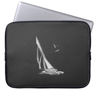 Silver Sailboat Regatta on Carbon Fiber Laptop Fodral