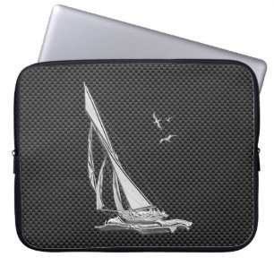 Silver Sailboat Regatta on Carbon Fiber Laptop Sleeve