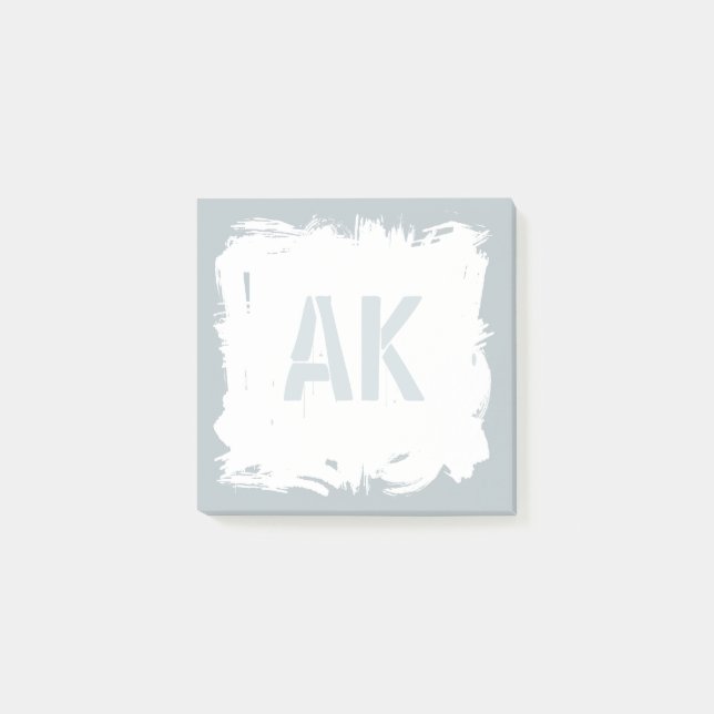 Silver Sand Grått Push Strokes Coola Monogram Post-it Block (Framsida)