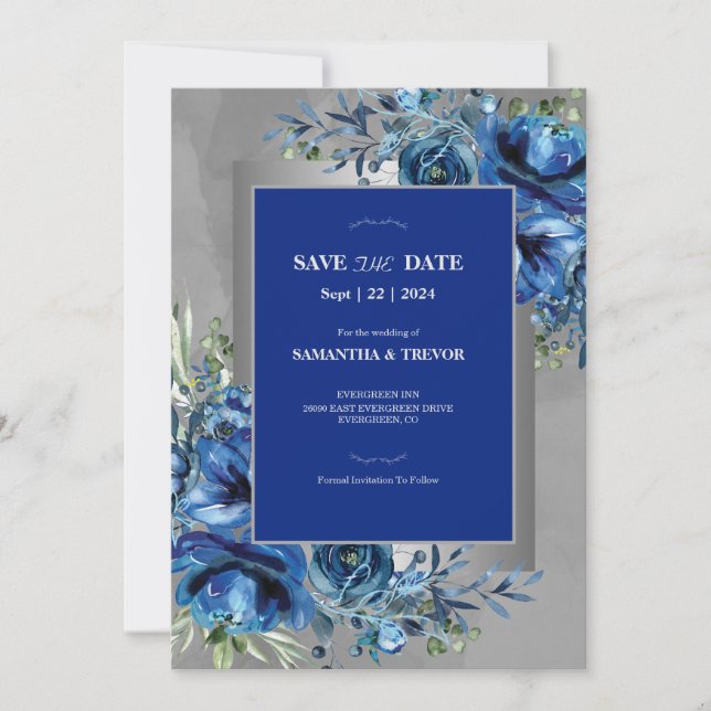 Silver & Sapphire: Spara datumet Annonsering Inbjudningar (Framsida)