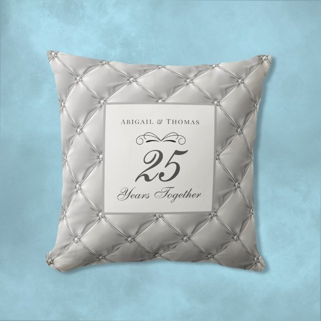 Silver Satin 25:e Bröllop-årsdagen Dekorativ kudde (Silver Satin 25th Wedding Anniversary Throw Pillow Gift)