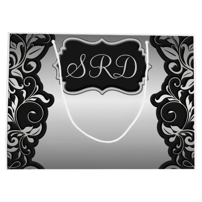 Silver Satin Flourish black & grått personalize (Baksidan)