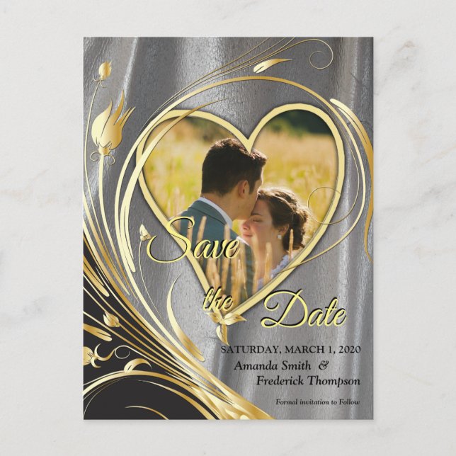 Silver satin  & Guld blommig prakt Meddelande Vykort (Framsida)