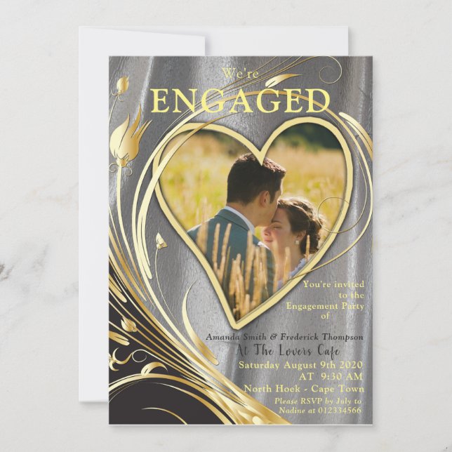 Silver Satin & Guld-blommor Splendor Inbjudningar (Framsida)