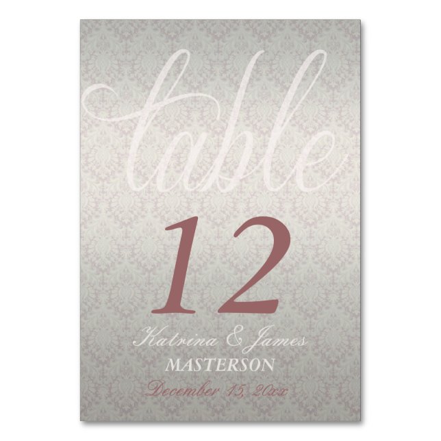 Silver Satin Ros Damask  Stilig Dekorations Bordsk Bordsnummer (Framsidan)